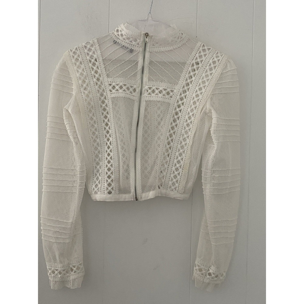 Eleven22 by Lush White Crochet Lace Zip-Up Mock Neck Crop Top Sz Small